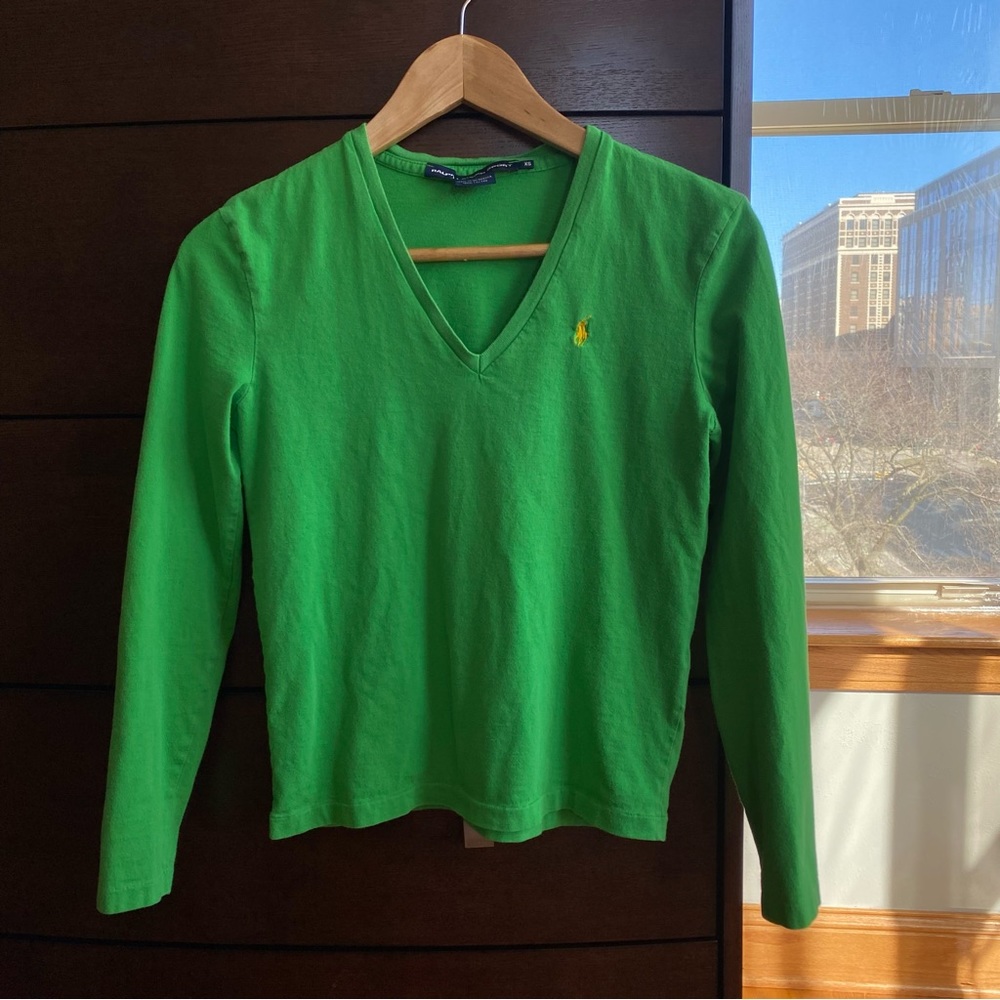 Ralph Lauren Sport Green Vneck Embroidered Top XS